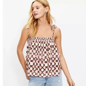 Loft Linen Blend Sunwashed Floral Smocked Tie Strap Halter Top Sz S Boho Casual